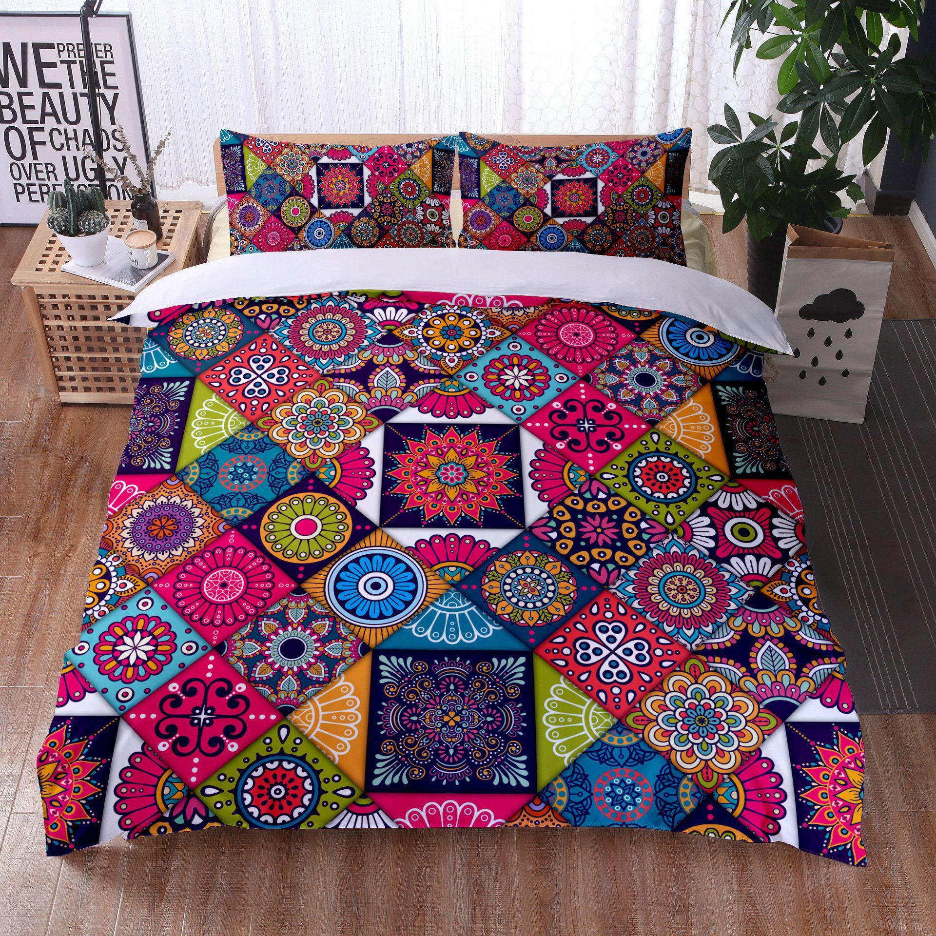 HKM-734355 Mandala Quilt Cover Set with Pillowcases - Digital Printing, Modern Design, Multiple Sizes Available