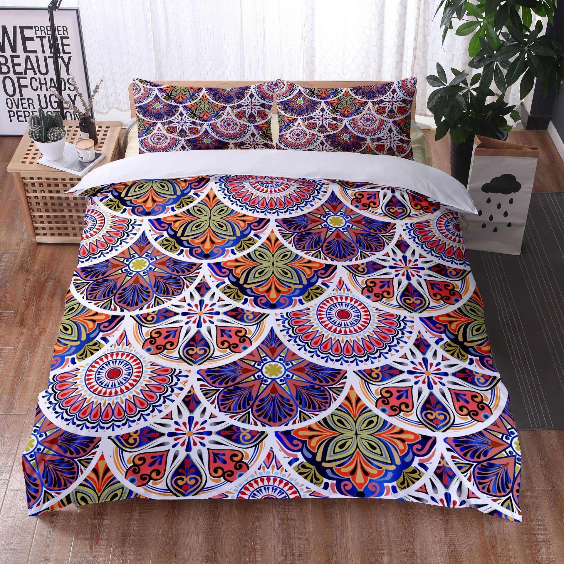 HKM-734355 Mandala Quilt Cover Set with Pillowcases - Digital Printing, Modern Design, Multiple Sizes Available