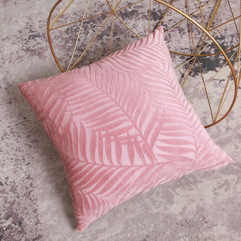 HKM-734483 Flower and Leaf Print Cotton and Linen Cushion Case in Pink and Green, 45x45cm