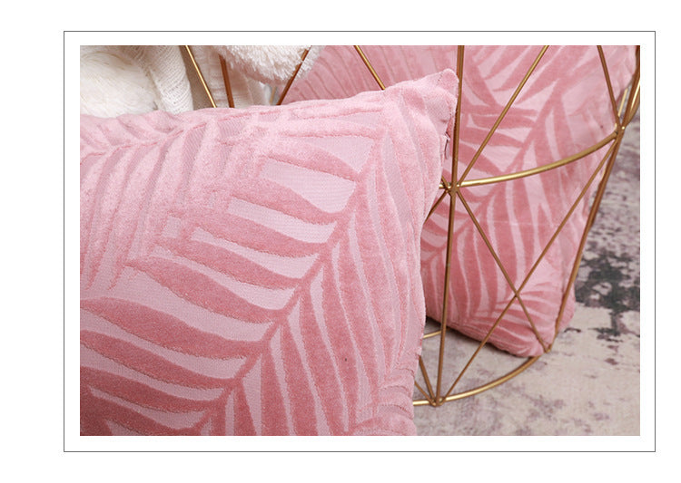 HKM-734483 Flower and Leaf Print Cotton and Linen Cushion Case in Pink and Green, 45x45cm