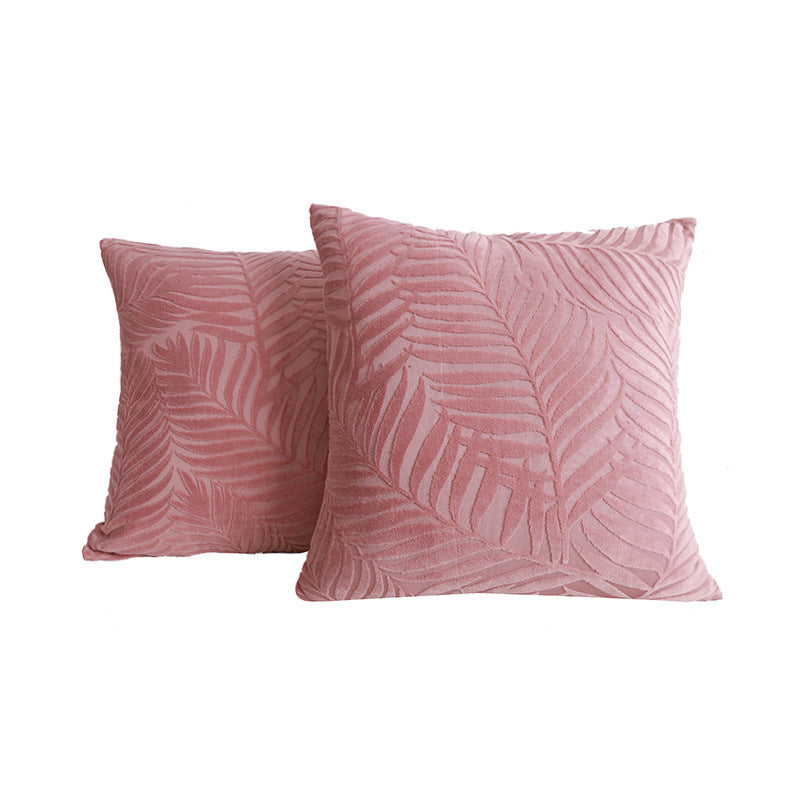 HKM-734483 Flower and Leaf Print Cotton and Linen Cushion Case in Pink and Green, 45x45cm