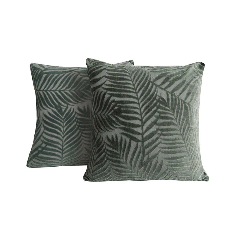 HKM-734483 Flower and Leaf Print Cotton and Linen Cushion Case in Pink and Green, 45x45cm