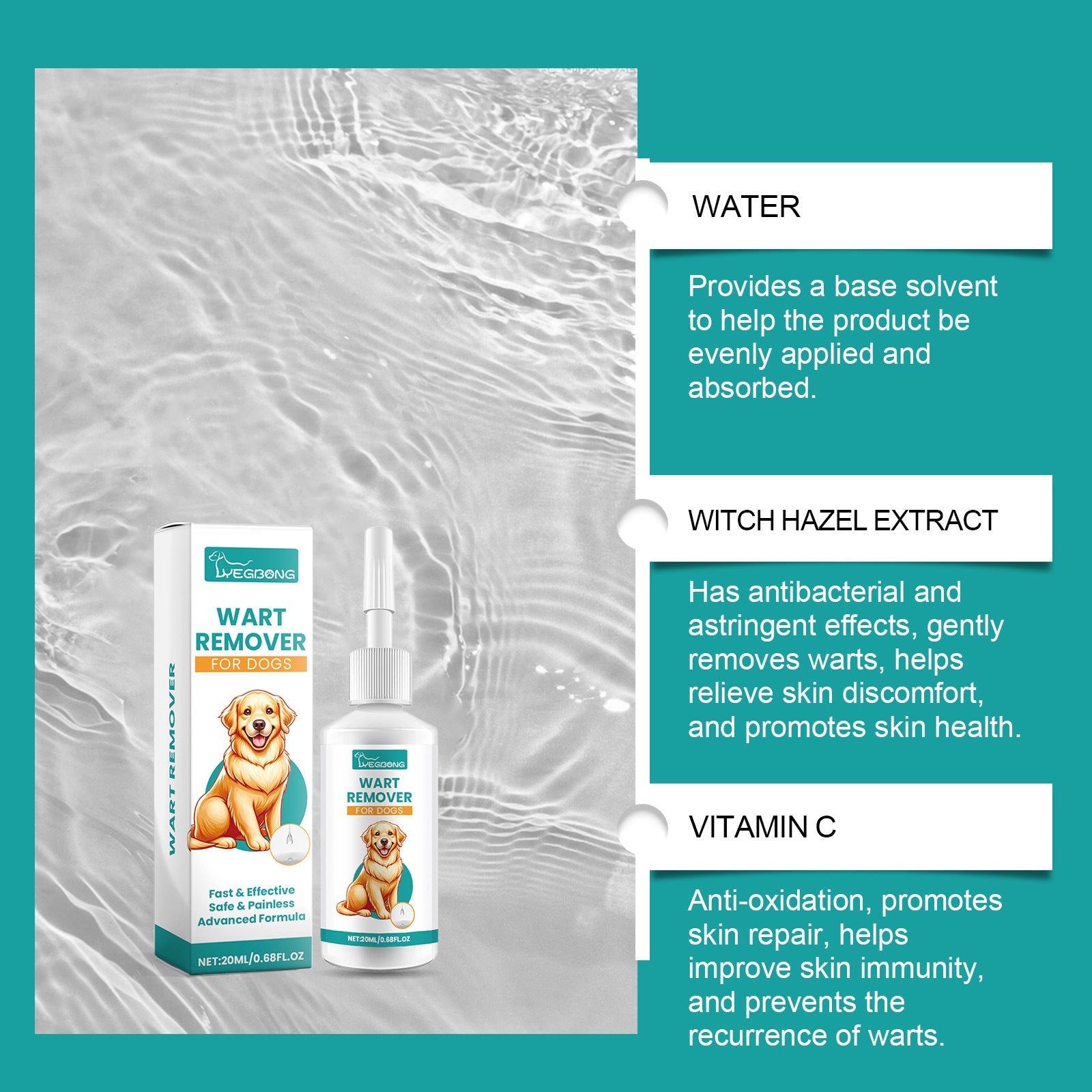HKM-734547 Mild Cleaning Liquid for Dogs - Daily Skin Care with Vitamin C and E, 100ml