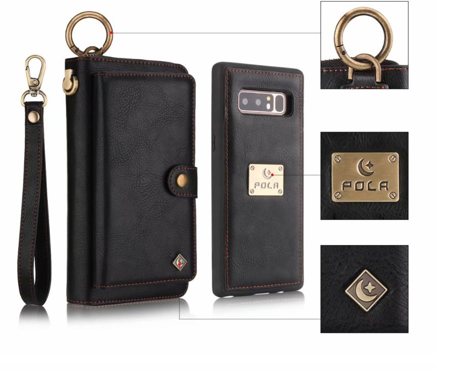 HKM-734611 Multi-Function Zipper Wallet Phone Case for Galaxy Note8 - Imitation Leather in Black, Brown, Red, Rose Gold