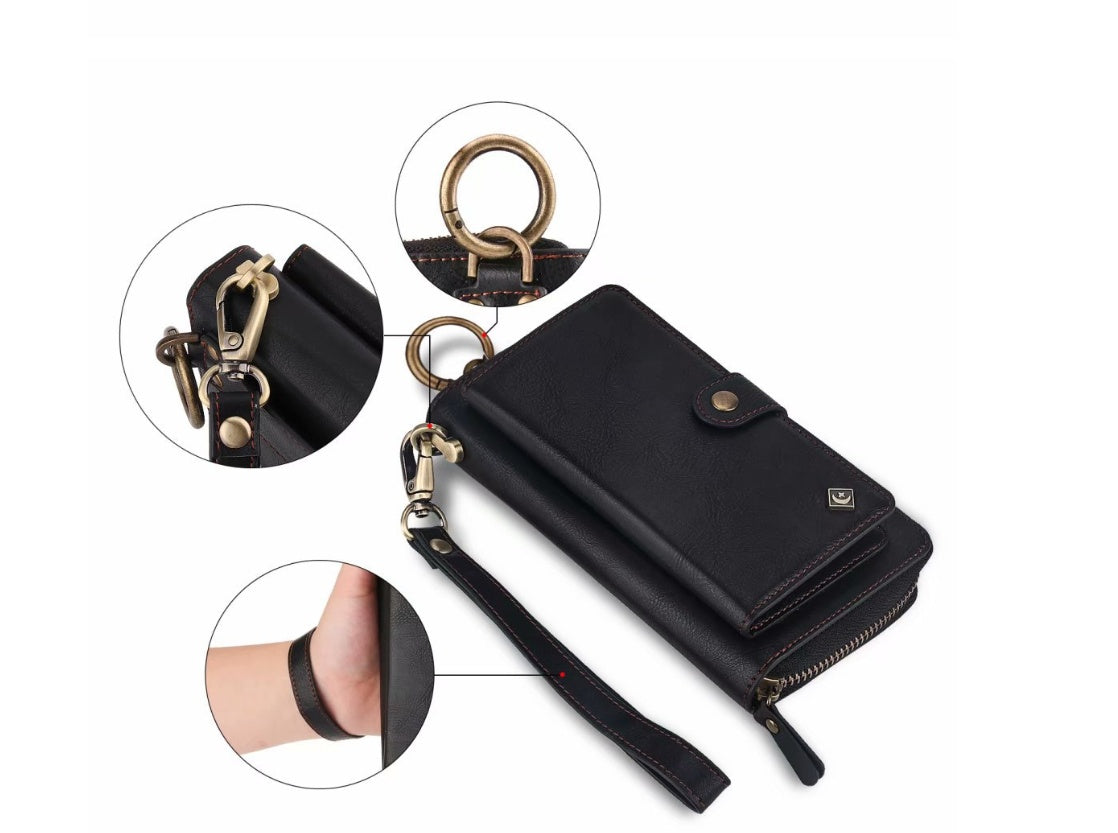 HKM-734611 Multi-Function Zipper Wallet Phone Case for Galaxy Note8 - Imitation Leather in Black, Brown, Red, Rose Gold