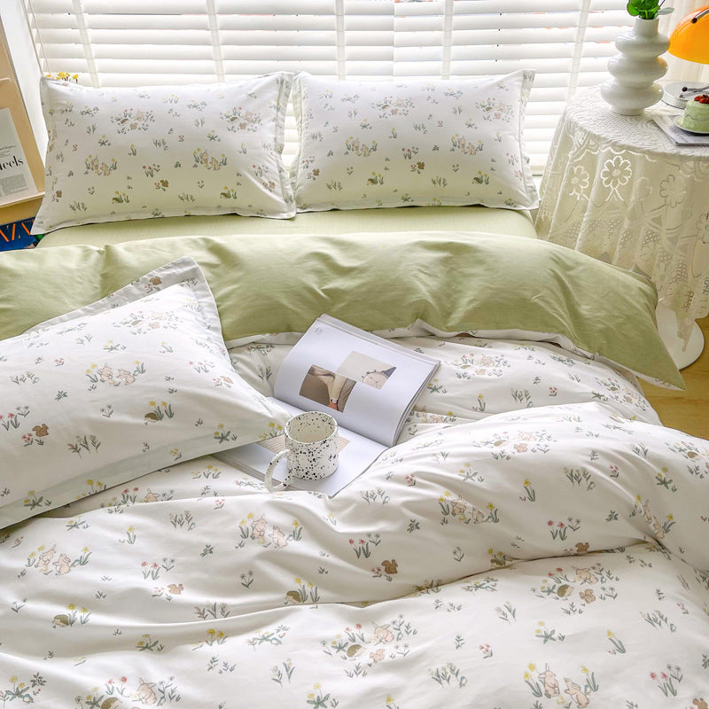 HKM-734675 Floral Pattern Pure Cotton Four-Piece Bedding Set in Multiple Sizes
