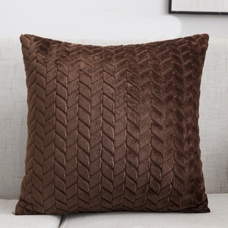 HKM-734739 Plush Solid Color Flannel Cushion Cover 45x45cm Nordic Style Sofa Pillow Case