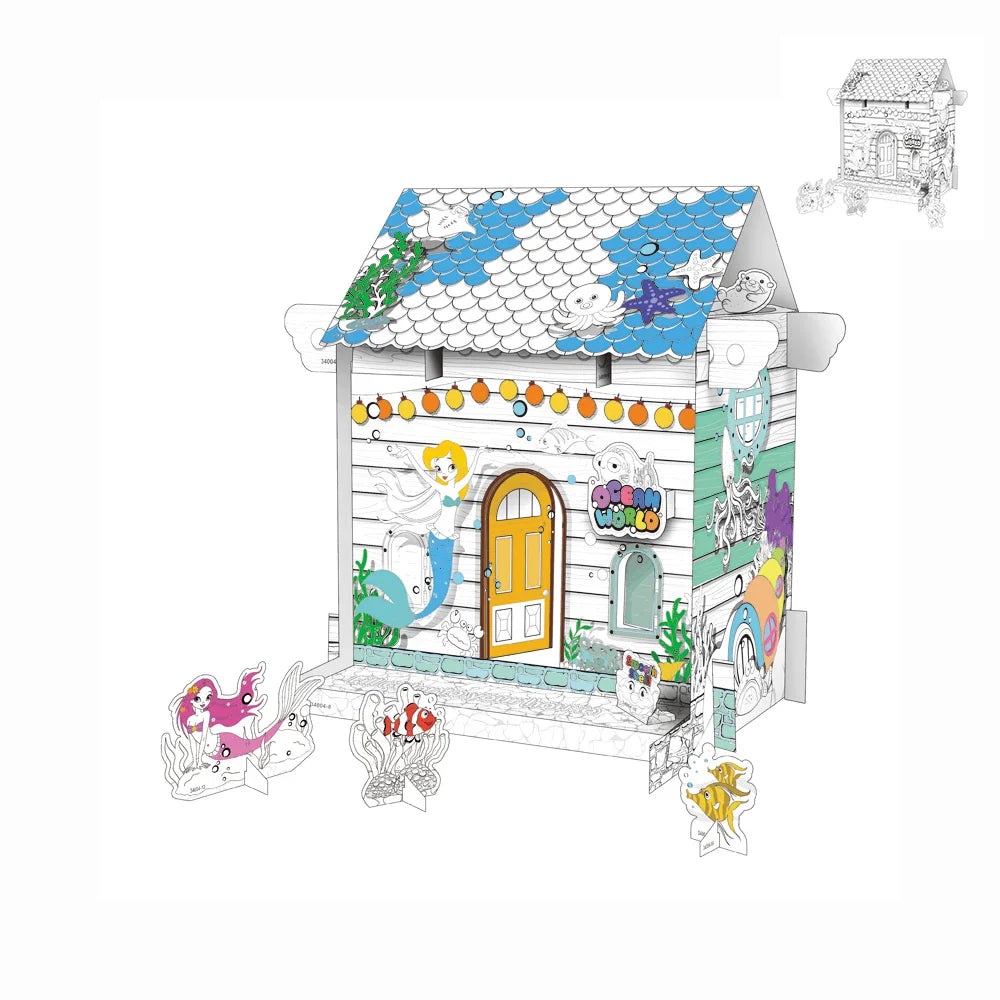 HKM-734931 3D DIY Paper Puzzle Set for Kids - Christmas House Coloring and Assembly Fun