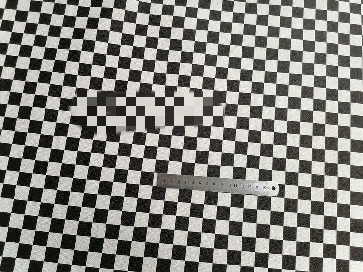 HKM-735187 Black and White Checked Artificial Leather Fabric for Wall Decoration and Upholstery