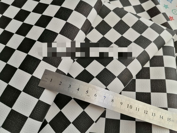 HKM-735187 Black and White Checked Artificial Leather Fabric for Wall Decoration and Upholstery