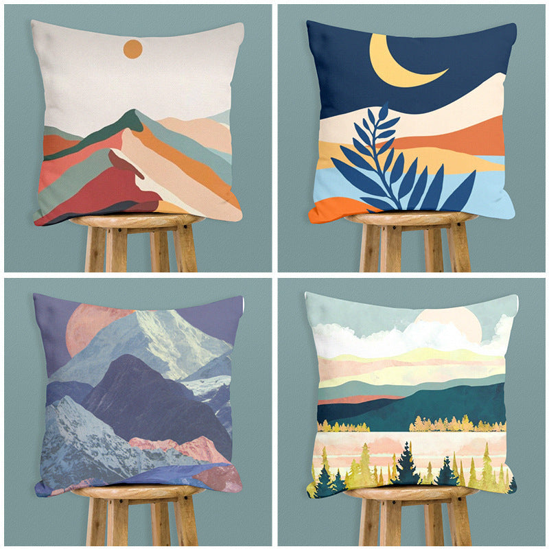 HKM-735315 Creative Digital Print Mountain Landscape Pillowcase - Modern Polyester Cushion Cover 45x45cm