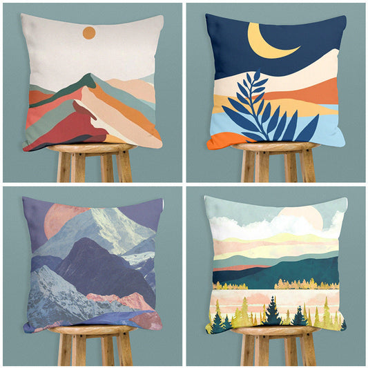 HKM-735315 Creative Digital Print Mountain Landscape Pillowcase - Modern Polyester Cushion Cover 45x45cm