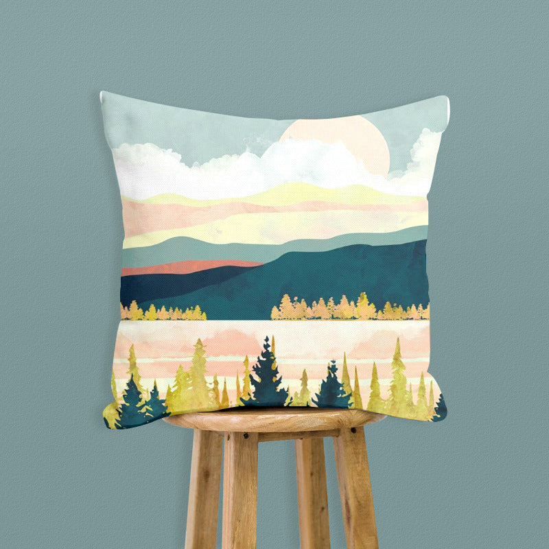 HKM-735315 Creative Digital Print Mountain Landscape Pillowcase - Modern Polyester Cushion Cover 45x45cm