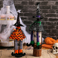 HKM-735315 Halloween Witch Hat Bottle Cover with Long Legs - Handmade Polyester Ornament