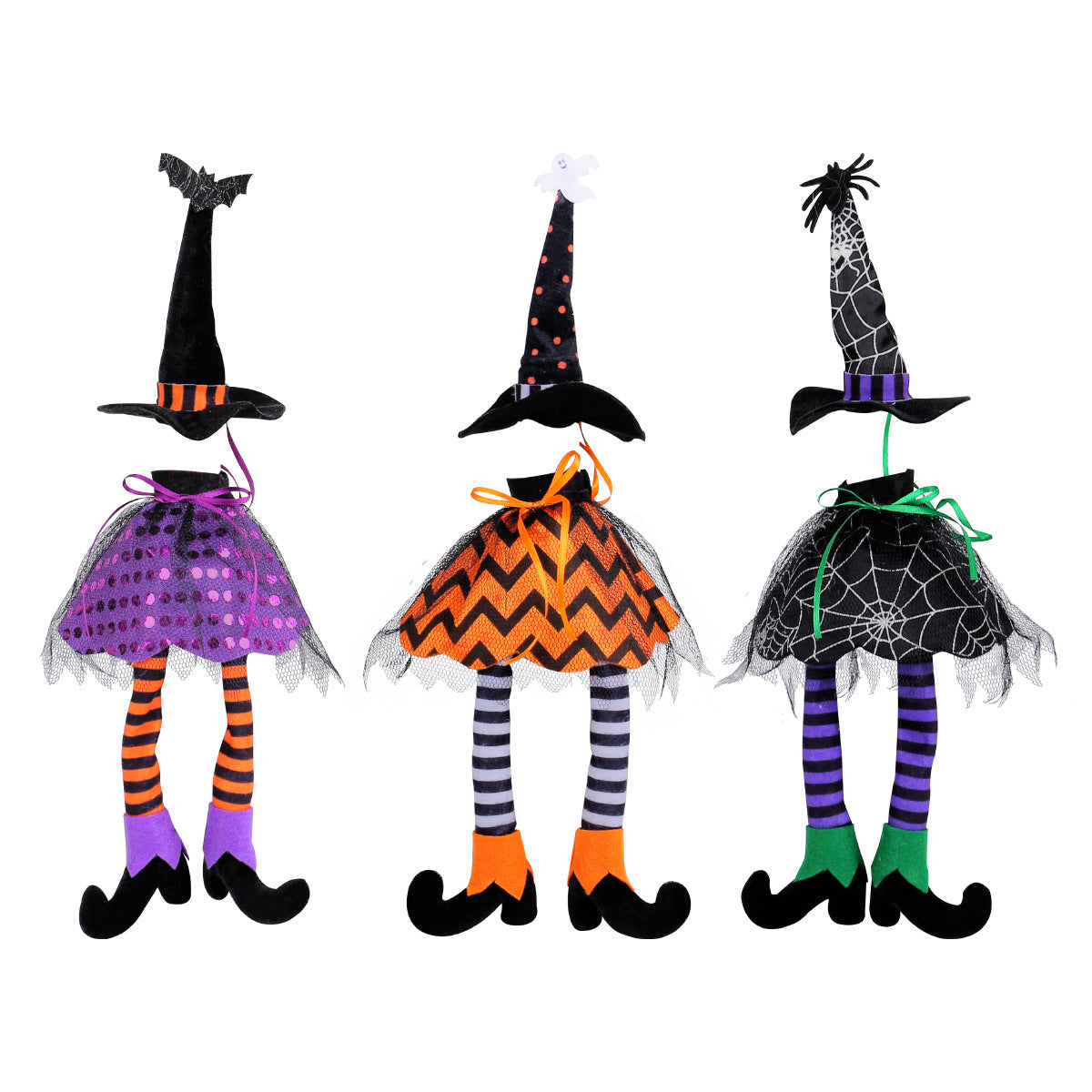 HKM-735315 Halloween Witch Hat Bottle Cover with Long Legs - Handmade Polyester Ornament