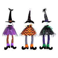 HKM-735315 Halloween Witch Hat Bottle Cover with Long Legs - Handmade Polyester Ornament