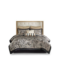 HKM-735507 12 Piece Black Comforter Set with Cotton Bed Sheets for Full Size Beds