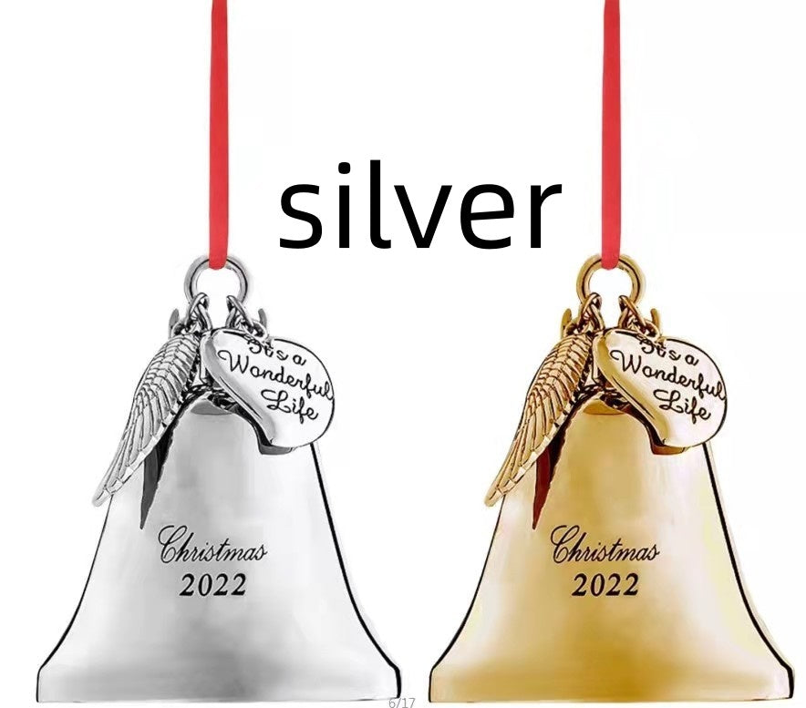 HKM-735635 Elegant Metal Christmas Bell Pendant - Modern Geometric Design in Silver and Gold, Decorative Souvenir Ornaments