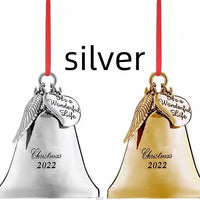 HKM-735635 Elegant Metal Christmas Bell Pendant - Modern Geometric Design in Silver and Gold, Decorative Souvenir Ornaments