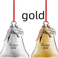 HKM-735635 Elegant Metal Christmas Bell Pendant - Modern Geometric Design in Silver and Gold, Decorative Souvenir Ornaments