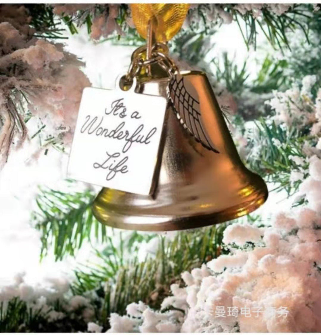 HKM-735635 Elegant Metal Christmas Bell Pendant - Modern Geometric Design in Silver and Gold, Decorative Souvenir Ornaments