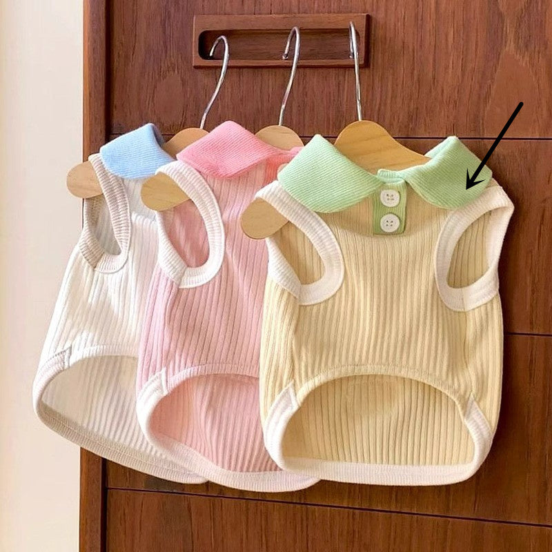 HKM-735763 Thin Breathable Solid Color Polo Shirt for Dogs - Yellow, Pink, White - Casual Pet T-Shirt in Various Sizes