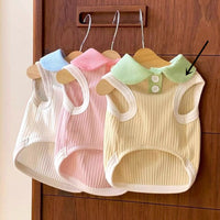 HKM-735763 Thin Breathable Solid Color Polo Shirt for Dogs - Yellow, Pink, White - Casual Pet T-Shirt in Various Sizes
