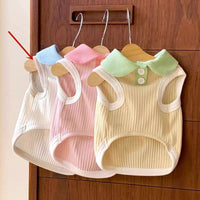 HKM-735763 Thin Breathable Solid Color Polo Shirt for Dogs - Yellow, Pink, White - Casual Pet T-Shirt in Various Sizes