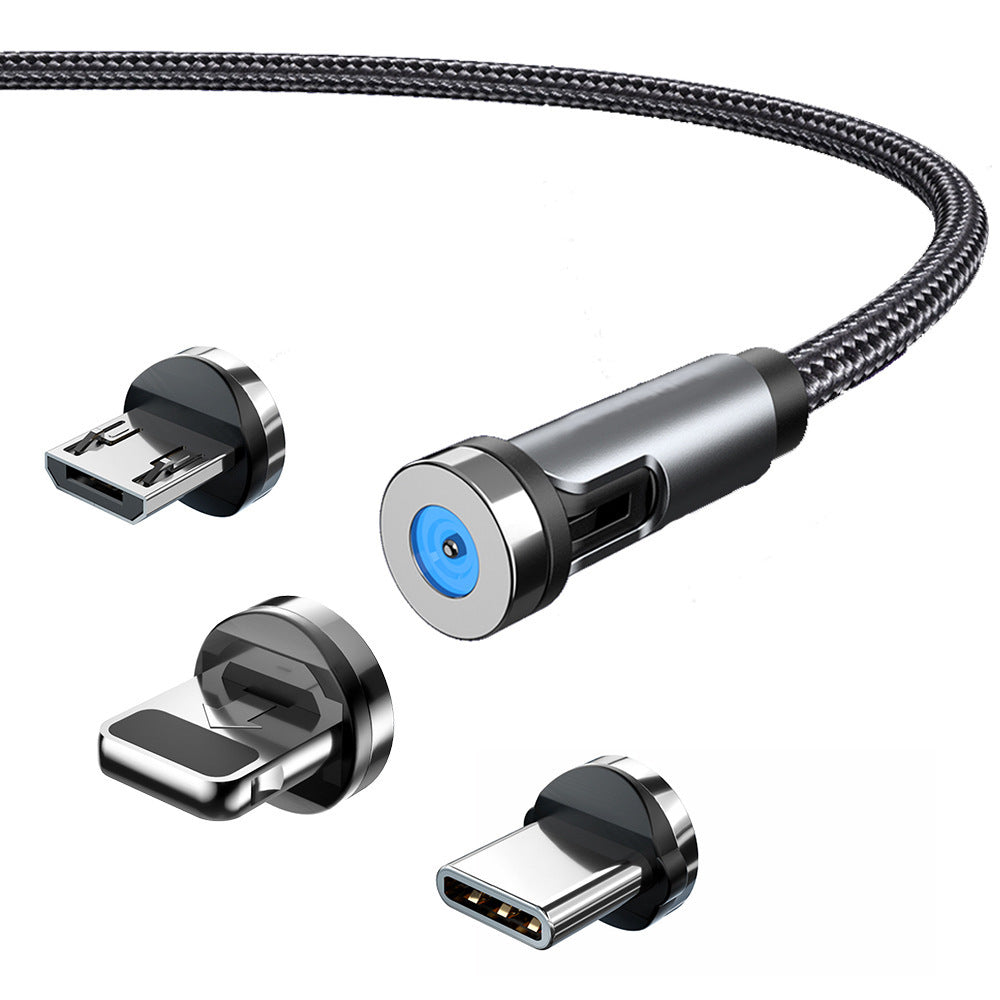HKM-735891 3-in-1 Magnetic Data Cable - 540° Rotating, Type-C, Micro USB & 8PIN Compatibility, 1m & 2m Lengths