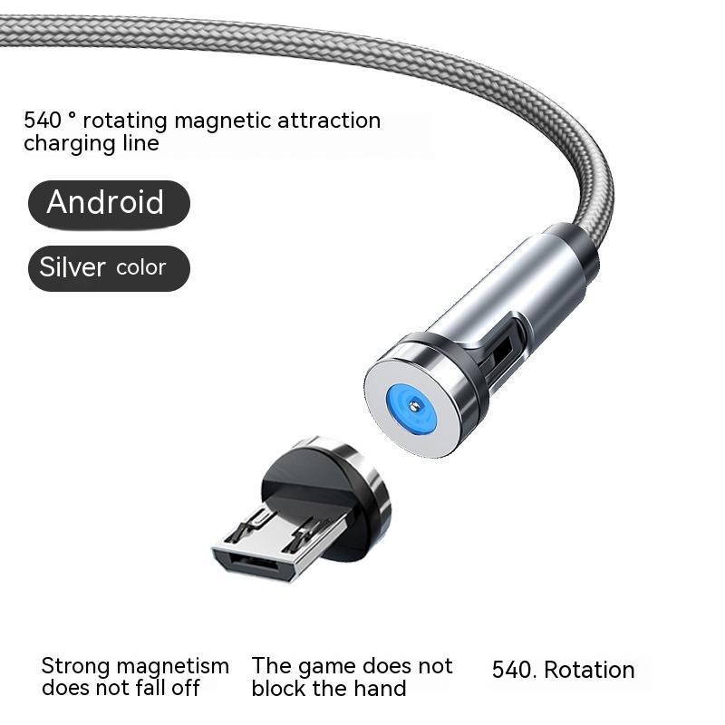 HKM-735891 3-in-1 Magnetic Data Cable - 540° Rotating, Type-C, Micro USB & 8PIN Compatibility, 1m & 2m Lengths