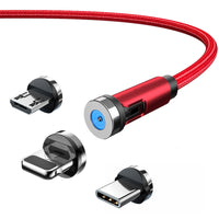 HKM-735891 3-in-1 Magnetic Data Cable - 540° Rotating, Type-C, Micro USB & 8PIN Compatibility, 1m & 2m Lengths