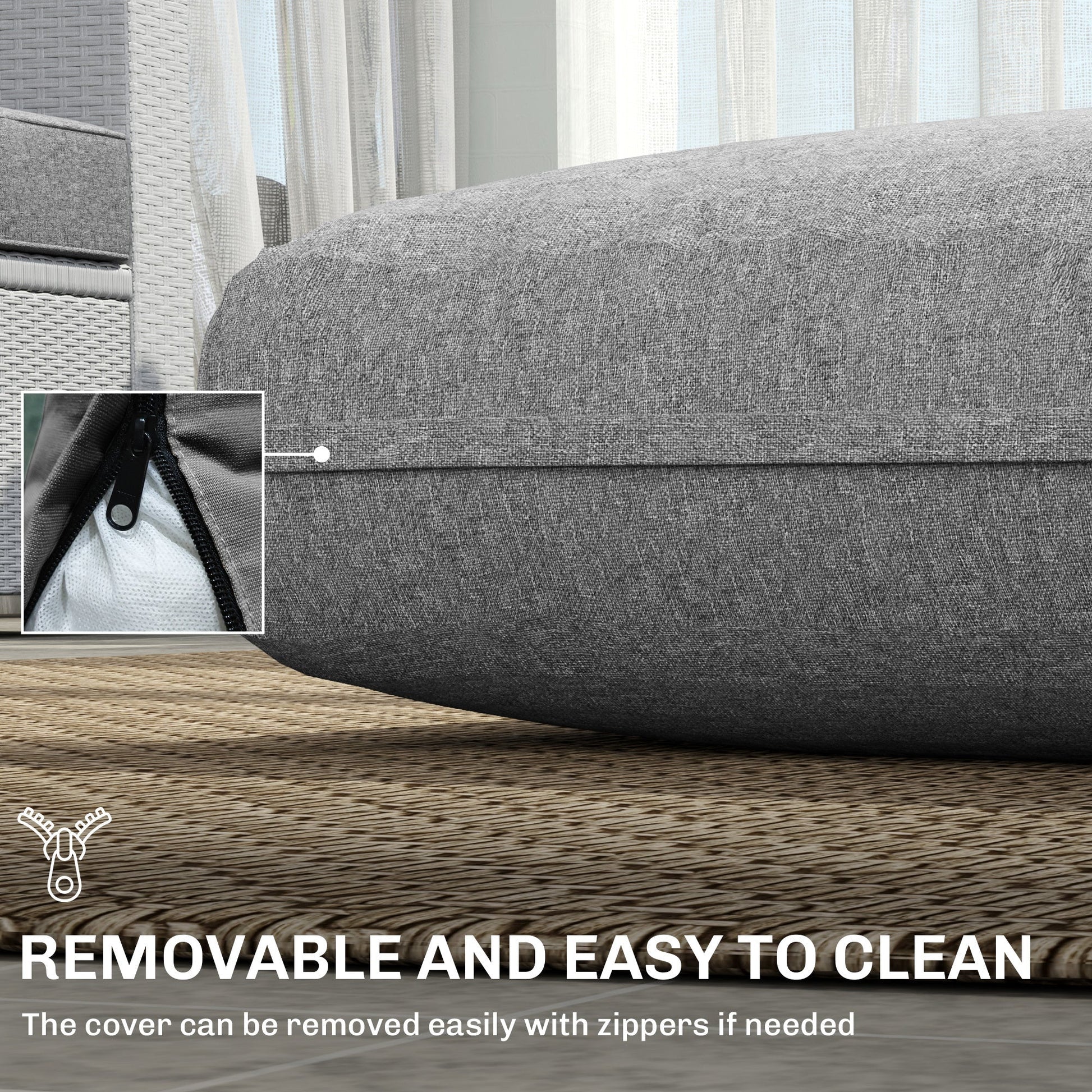 KTX-735891 Thick Gray Outdoor Loveseat Cushion Set with Removable Covers - 2 Seat Patio Replacement Cushions