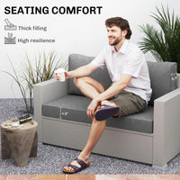 HKM-735891 Thick Gray Outdoor Loveseat Cushion Set with Removable Covers - 2 Seat Patio Replacement Cushions