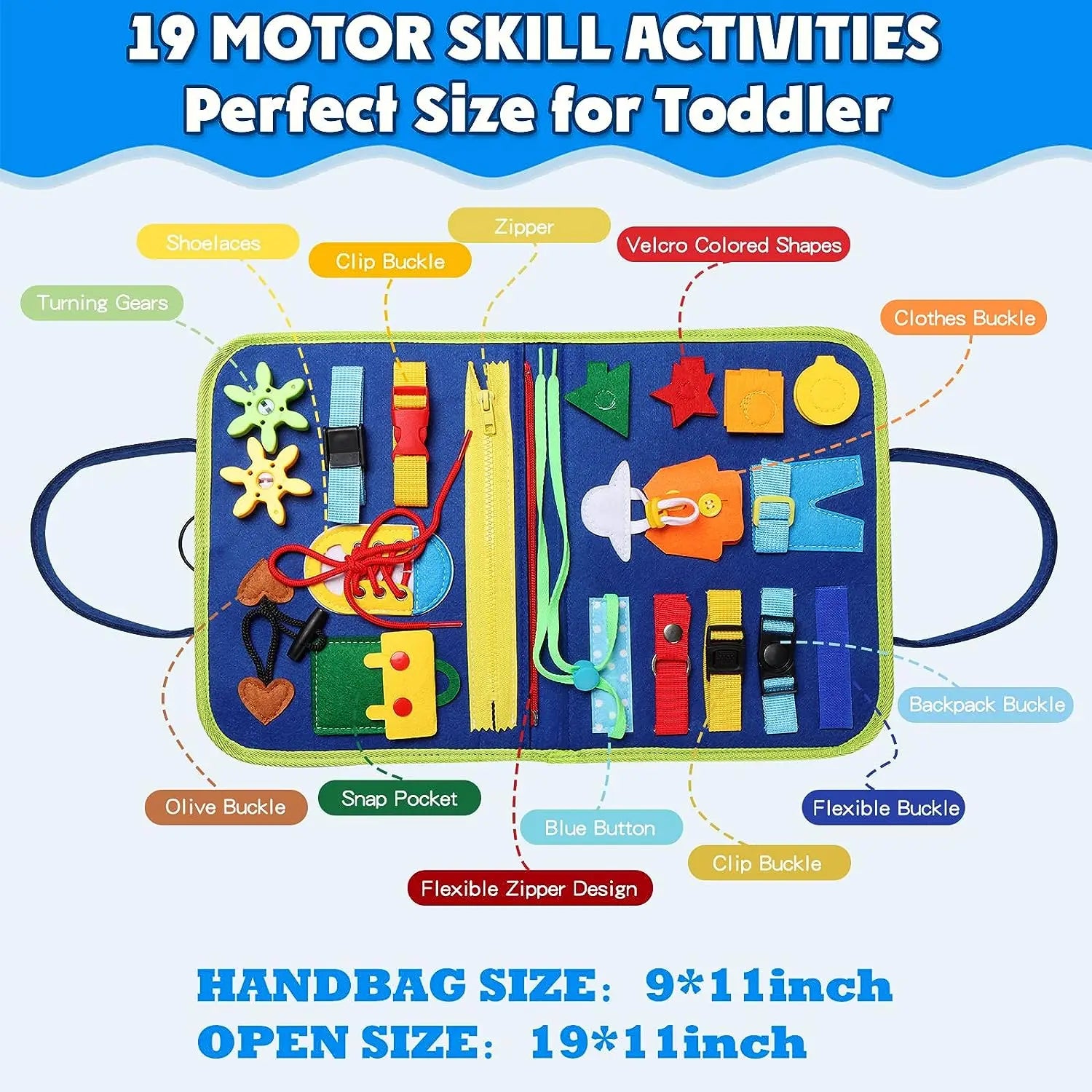 HKM-736147 Dinosaur Sensory Busy Board for Toddlers - Montessori Educational Toy for Ages 0-7