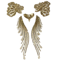 HKM-736339 Gold Glitter Embroidered Fabric Patch for Dance and Wedding Dress Decoration