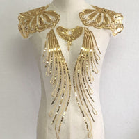 HKM-736339 Gold Glitter Embroidered Fabric Patch for Dance and Wedding Dress Decoration