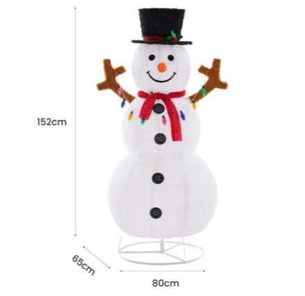 HKM-736467 5ft Lighted Snowman Decoration with 200 LED Lights, Multicolored Scarf and Hat for Indoor and Outdoor Use
