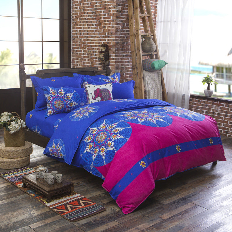 HKM-736659 Elegant Three-Piece Ethnic Polyester Bedding Set in Various Sizes