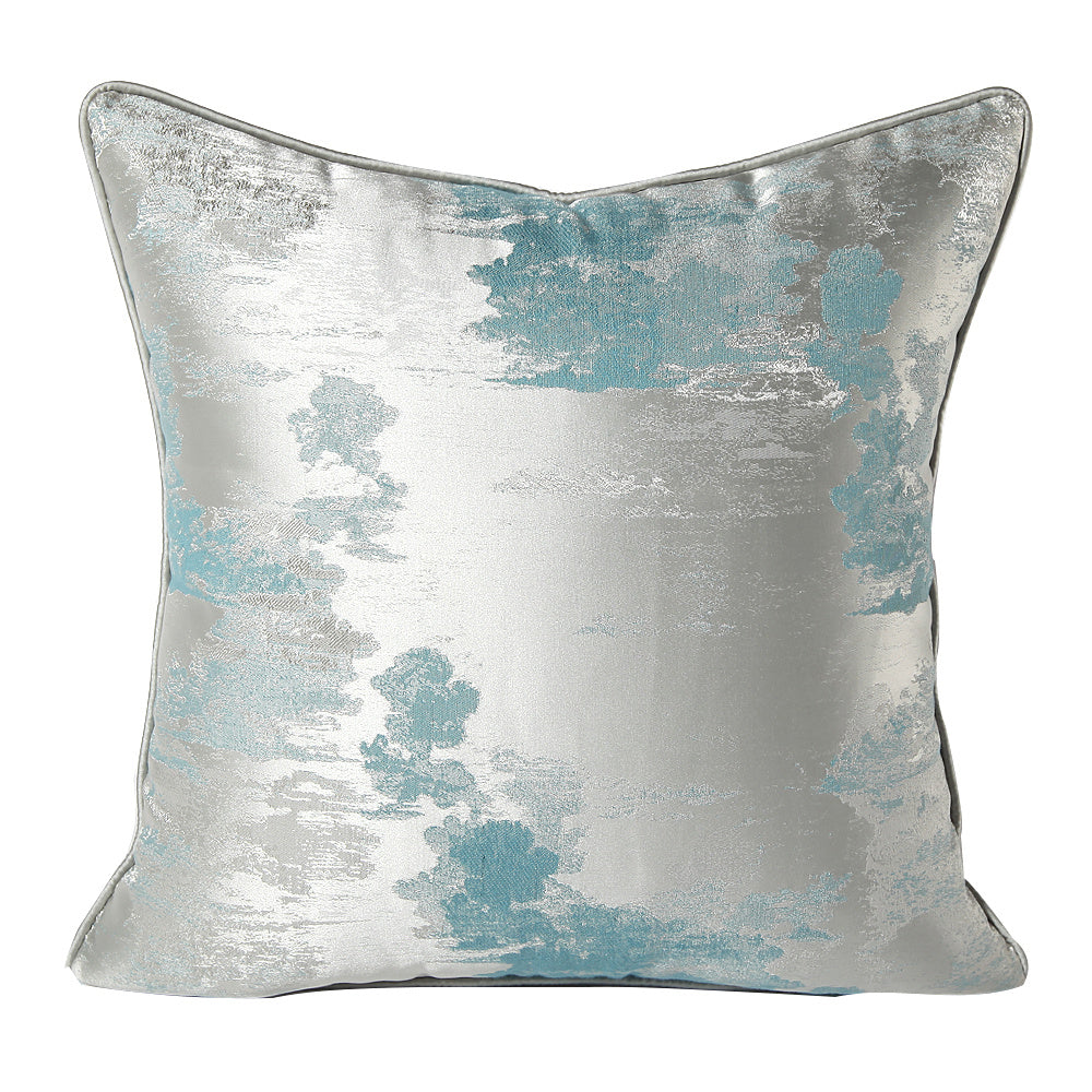 HKM-736723 Dark Green and Silver Green Landscape Print Cushion Cover - Asian Style Square Pillow, Multiple Sizes Available