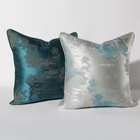 HKM-736723 Dark Green and Silver Green Landscape Print Cushion Cover - Asian Style Square Pillow, Multiple Sizes Available