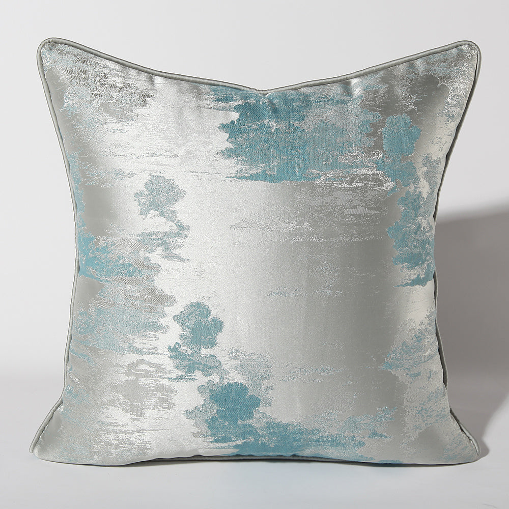 HKM-736723 Dark Green and Silver Green Landscape Print Cushion Cover - Asian Style Square Pillow, Multiple Sizes Available
