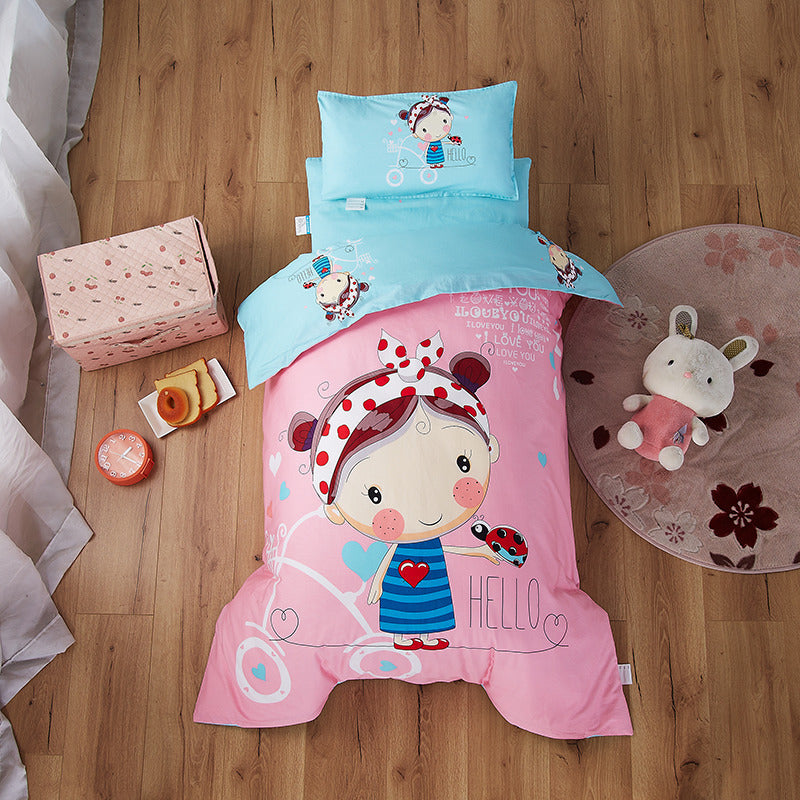 HKM-736979 Pure Cotton Nap Cartoon-Themed 3-Piece Baby Bedding Set with Quilt Cover, Sheet, and Pillowcase