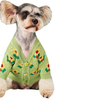 HKM-737235 Cozy Wool Flower Dog Sweater Cardigan in Blue and Green - Casual Style for Small Dogs
