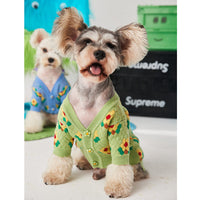 HKM-737235 Cozy Wool Flower Dog Sweater Cardigan in Blue and Green - Casual Style for Small Dogs