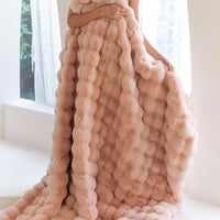 HKM-737427 Fur Rabbit Hair Sofa Blanket - Simple Solid Color in Tuscany White, Grey, or Light Camel