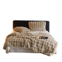 HKM-737427 Fur Rabbit Hair Sofa Blanket - Simple Solid Color in Tuscany White, Grey, or Light Camel