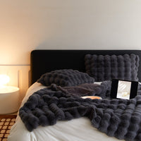 HKM-737427 Fur Rabbit Hair Sofa Blanket - Simple Solid Color in Tuscany White, Grey, or Light Camel