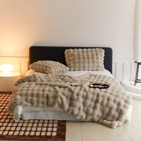 HKM-737427 Fur Rabbit Hair Sofa Blanket - Simple Solid Color in Tuscany White, Grey, or Light Camel
