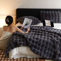 HKM-737427 Fur Rabbit Hair Sofa Blanket - Simple Solid Color in Tuscany White, Grey, or Light Camel