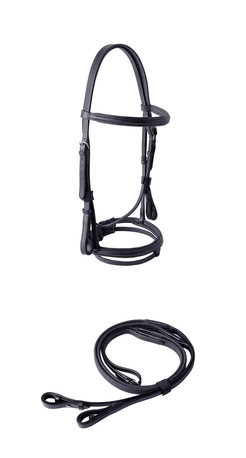 HKM-737491 Cowhide Hose Reins for Equestrian Activities - Available in Black and Dark Brown, Sizes S, M, L, XL